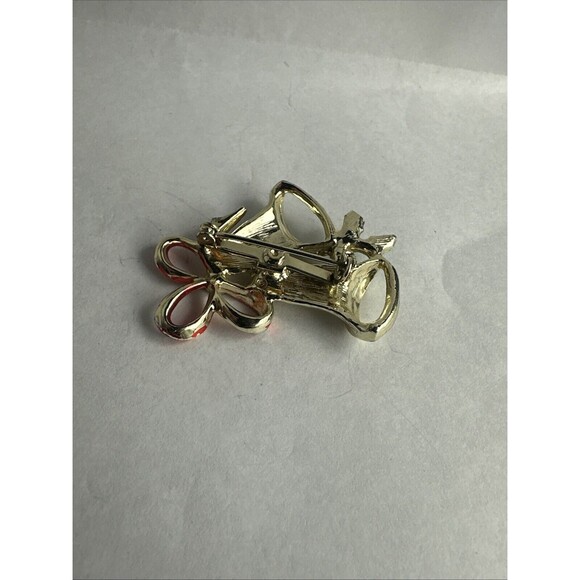 Vintage Gold Tone Enamel Brooch Pin Christmas Bells Seed Bead Rhinestone Bow - Picture 5 of 6